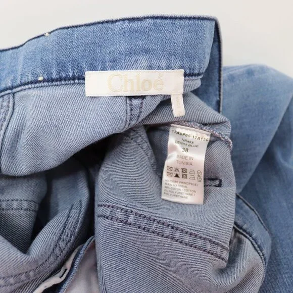 Chloe 6 / F 38 Denim Wide Flare Jeans Bell Bottom Button Fly Patch Pocket - Picture 13 of 15